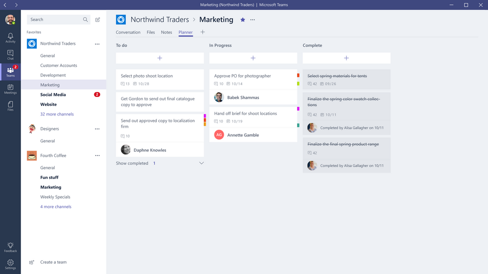 Screenshot of the Planner tab in Microsoft Teams